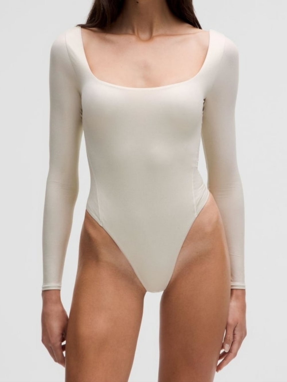 Lululemon Wundermost Ultra-Soft Nulu Square-Neck Bodysuit Shine Bone Small NWT